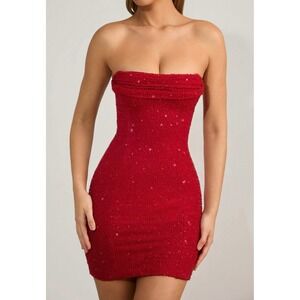 green emerald velvet dress Leonora Embellished Off-Shoulder Mini Dress in Crimson Red main image 1